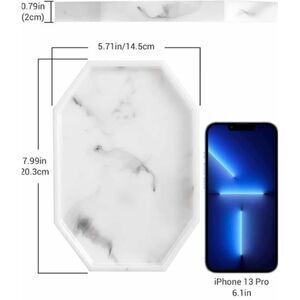 Shinowa 8" Small Octagon Bathroom‎ Vanity Tray Resin- Marble White NEW
